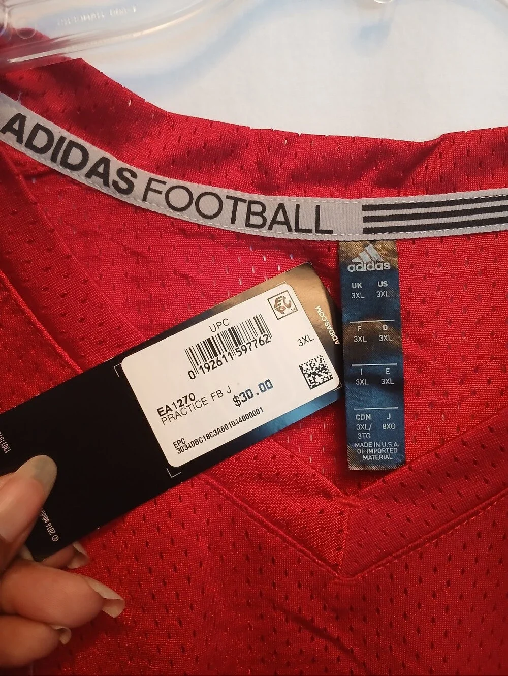 New! Adidas Red Mesh V Neck Practice Football Jersey 3X